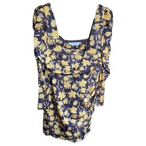 Floret Studios Women's M Brown Floral Shirred Long Sleeve Mini Dress